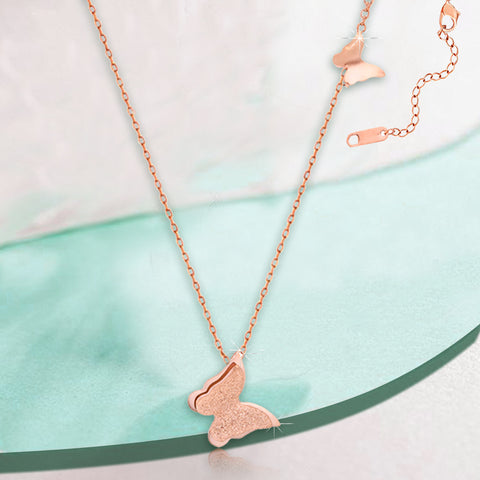 18K Rose Gold Plated Butterfly Asymmetric Necklace