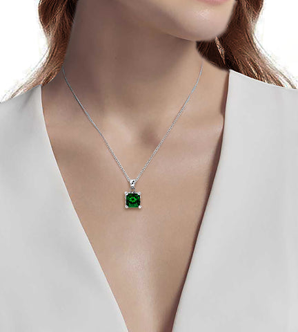 4.99ctw Emerald Green Princess CZ Solitaire Pendant Necklace, 16"