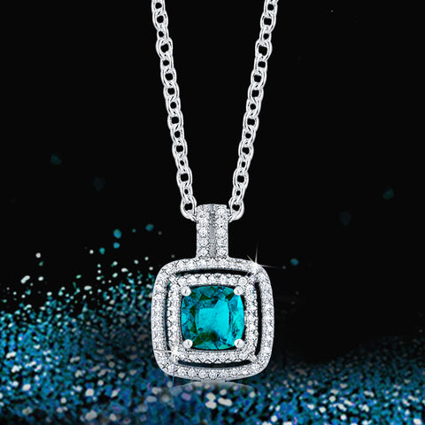 2.78ctw Turquoise and Clear CZ Halo Pendant Necklace