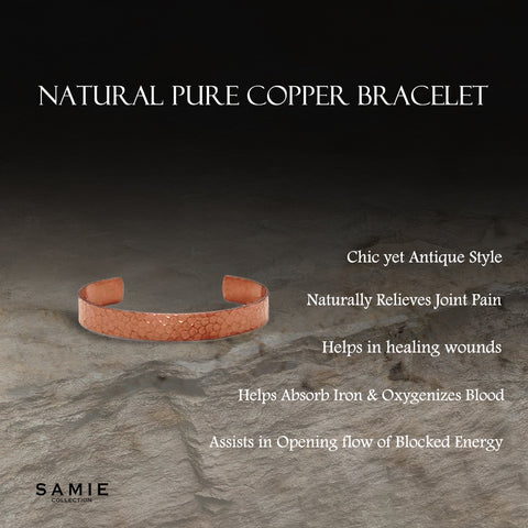 Pure Uncoated Hammered Solid Copper Cuff Bangle Bracelet, 10mm