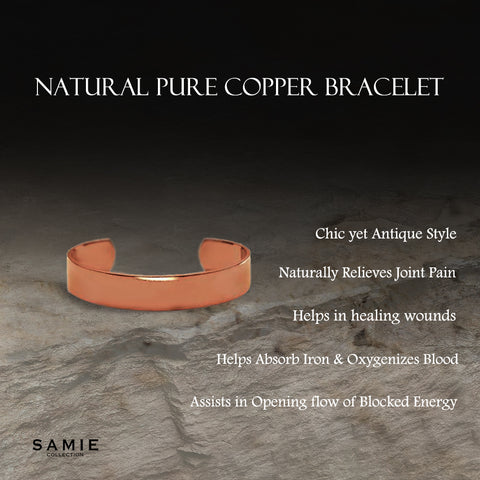Pure Uncoated Polished Solid Copper Cuff Bangle Bracelet, 13mm
