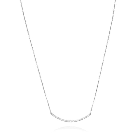 Sterling Silver Curved CZ Bar Necklace in Rhodium Plating