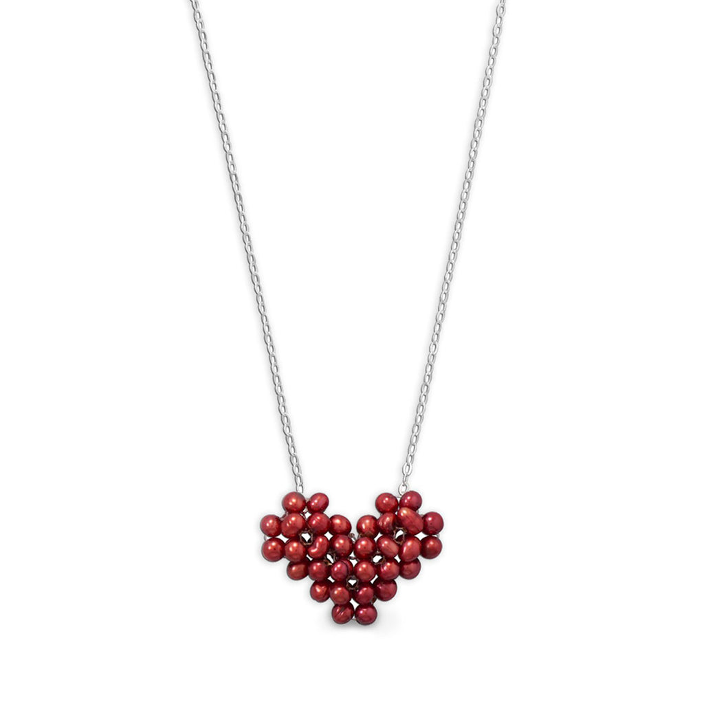 Sterling Silver Cultured Freshwater Pearl Red Heart Necklace