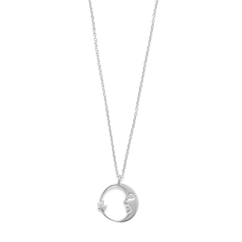 Sterling Silver Crescent Moon & Star Necklace