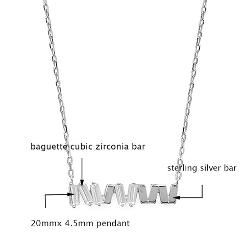 Sterling Silver CZ Twist Bar Necklace in Rhodium Plating