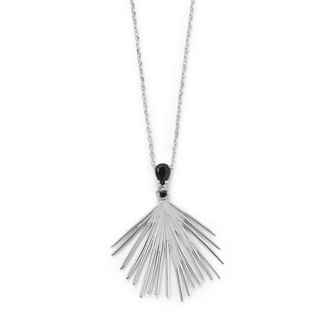 Sterling Silver Fan Pendant Necklace with Black CZ