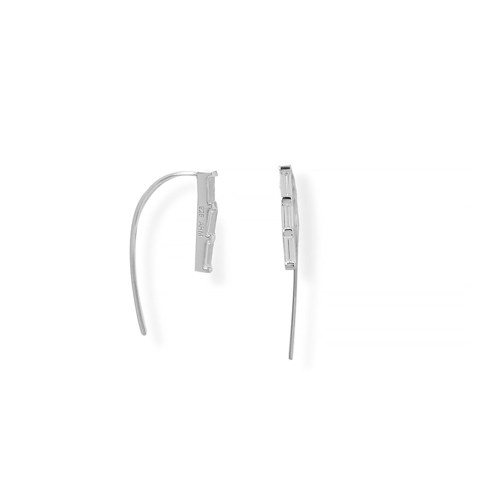 Stering Silver Baguette CZ  Bar Threader Earrings