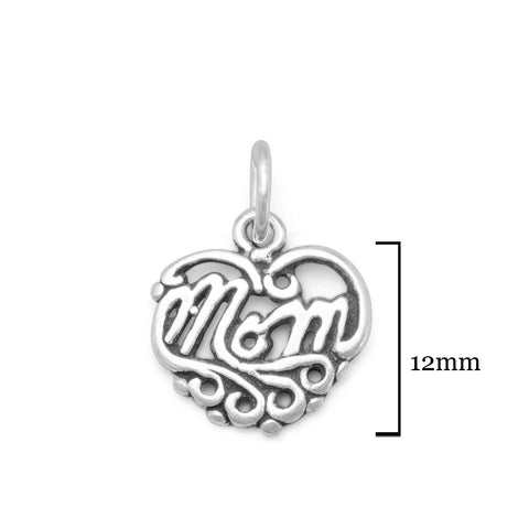 Samie Collection Sterling Silver Mom Heart Charm, 12mm 