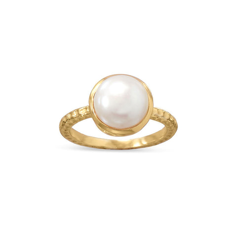 Sterling Silver Cultured Freshwater Pearl Ring in Gold Plating