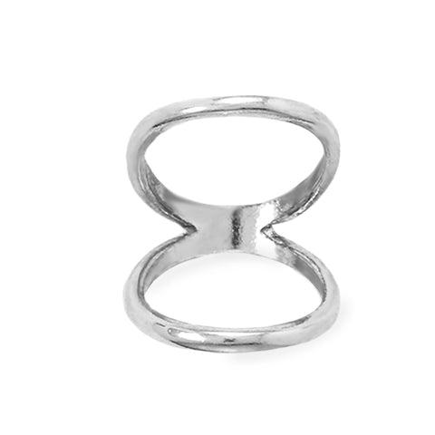 Sterling Silver Double Band Knuckle Ring in Rhodium Plating, 2mm