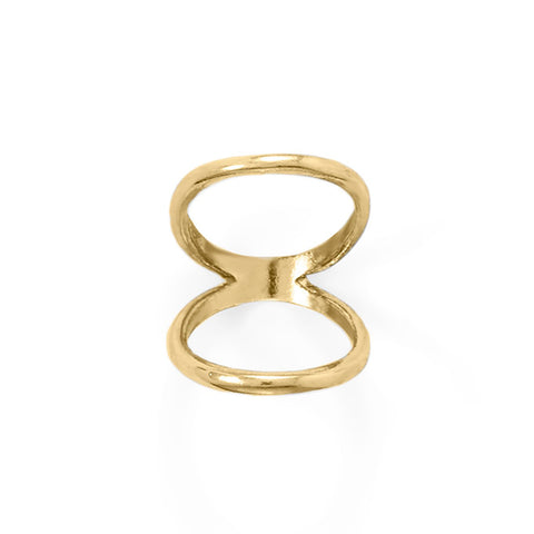 Sterling Silver Double Band Knuckle Ring in Yellow Gold Plating, 2mm