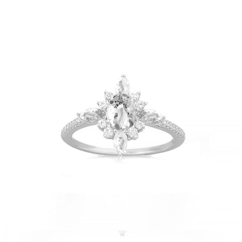 Sterling Silver Floral Inspired Halo CZ Ring