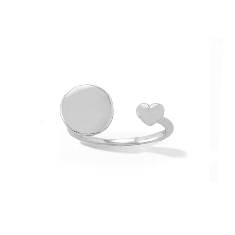 Sterling Silver Engravable Round Disc Open Ring with Heart