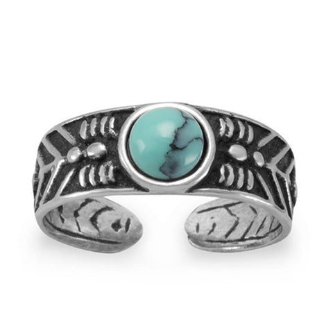 Oxidized Sterling Silver Toe Ring with Simulated Turquoise