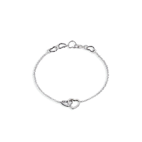 Hearts Link Bracelet with CZ in Rhodium Plating