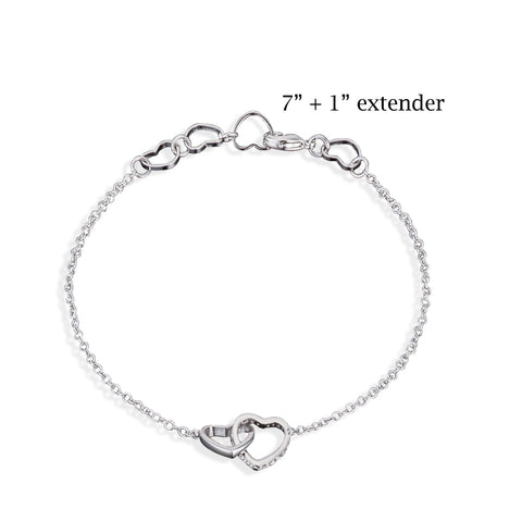 Hearts Link Bracelet with CZ in Rhodium Plating