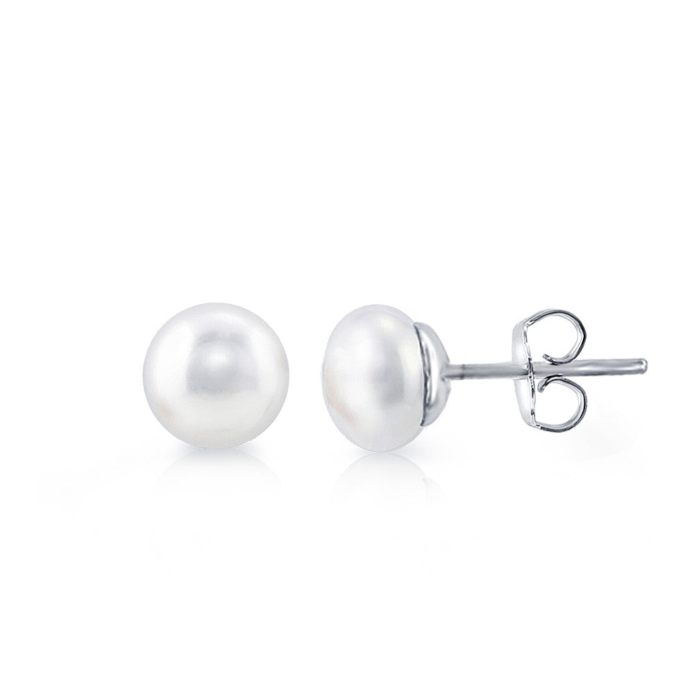 Samie Collection Sterling Silver Shell Pearl Solitaire Stud Earrings 8mm