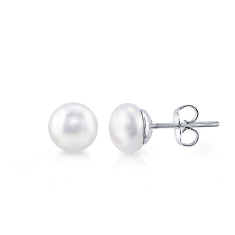 Sterling Silver Shell Pearl Solitaire Stud Earrings