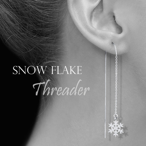 Samie Collection Rhodium Plated Stainless Steel Snow Flake Threaded Dangle Earrings