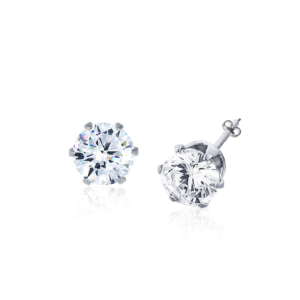 Stainless Steel 1.68ctw CZ Solitaire Stud Earrings, 6mm