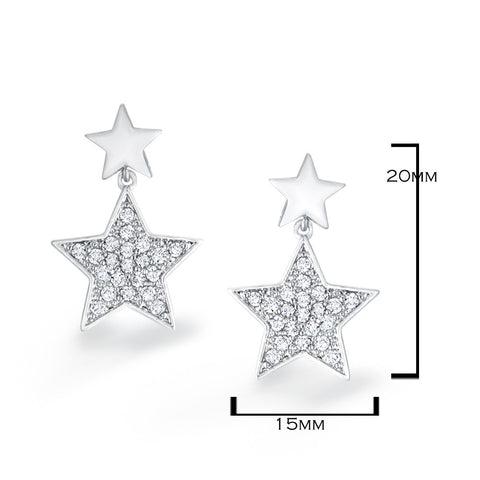 Samie Collection Rhodium Plated 0.63ctw CZ Star Dangle Earrings, 21mm