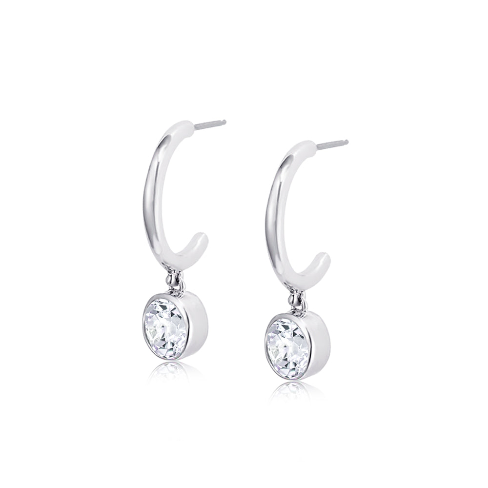 Samie Collection Rhodium Plated 2.56ctw Round CZ Hoop Drop Earrings