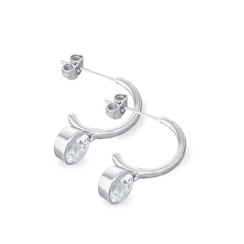 Samie Collection Rhodium Plated 2.56ctw Round CZ Hoop Drop Earrings