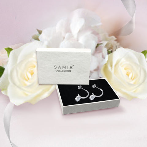 Samie Collection Rhodium Plated 2.56ctw Round CZ Hoop Drop Earrings Jewelry Box