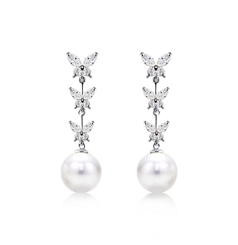 Marquise CZ & Shell Pearl Butterfly Drop Earrings