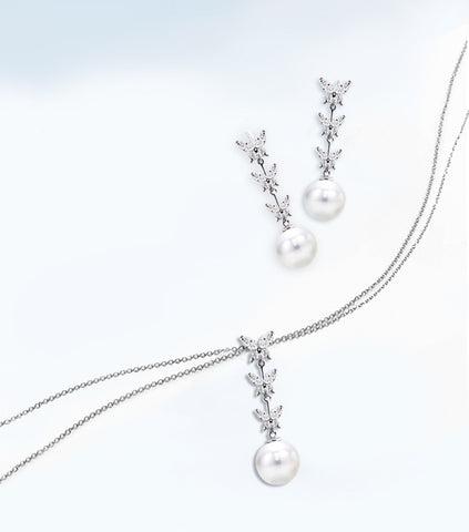 Samie Collection Rhodium Plated Butterfly Marquise CZ & Shell Pearl Pendant (No Chain)
