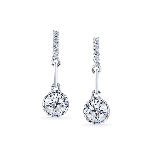 Samie Collection Rhodium Plated 1.83 ctw Round Bezel CZ Drop Earrings