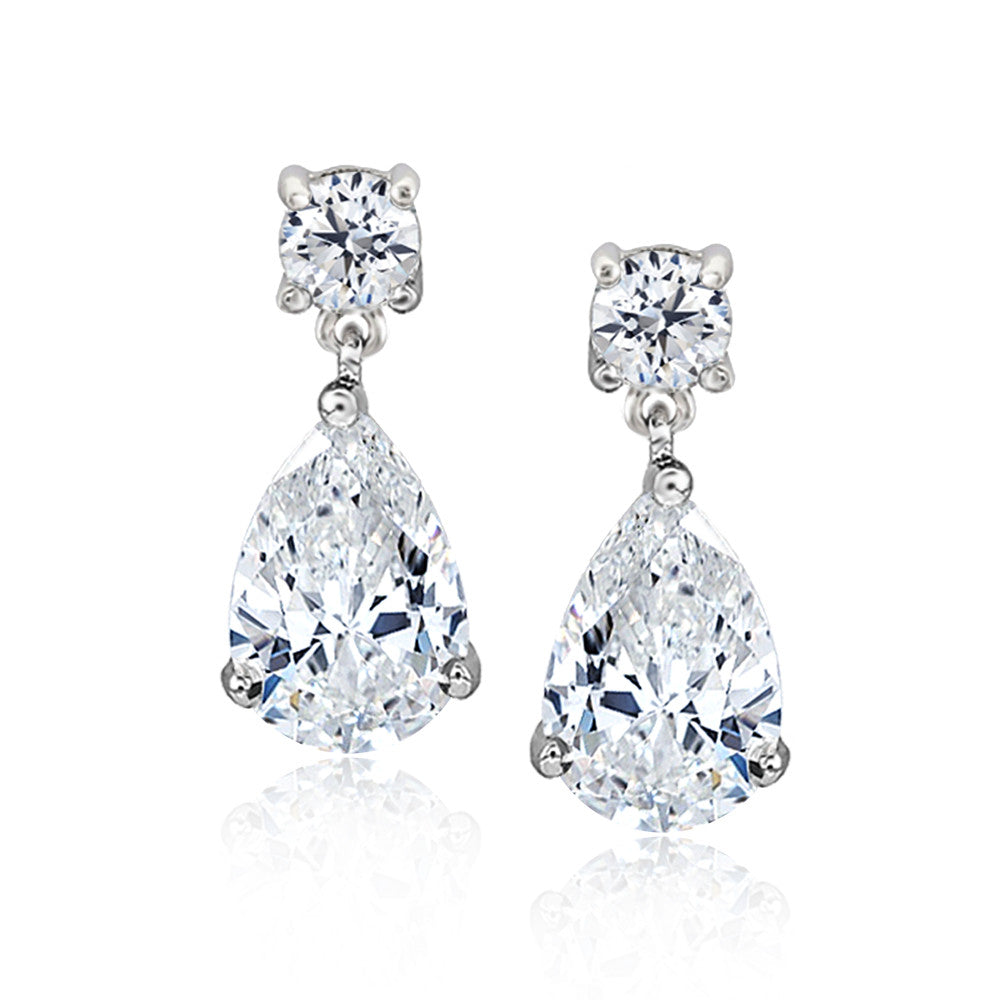 Samie Collection Rhodium Plated 5.88ctw Pear CZ Dangle Earrings
