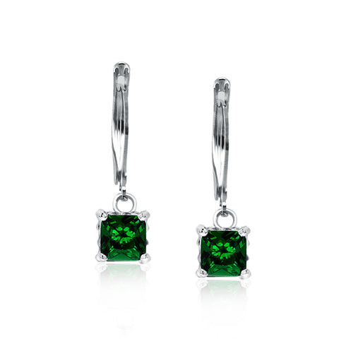 3.02ctw Emerald Green Princess CZ Solitaire Dangle Earrings