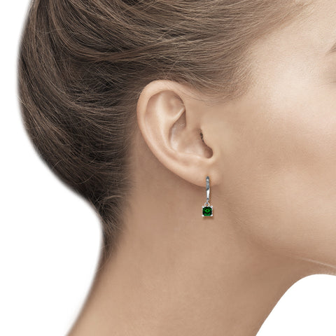 Samie Collection Rhodium Plated 3.02ctw Emerald Green Princess CZ Solitaire Dangle Earrings