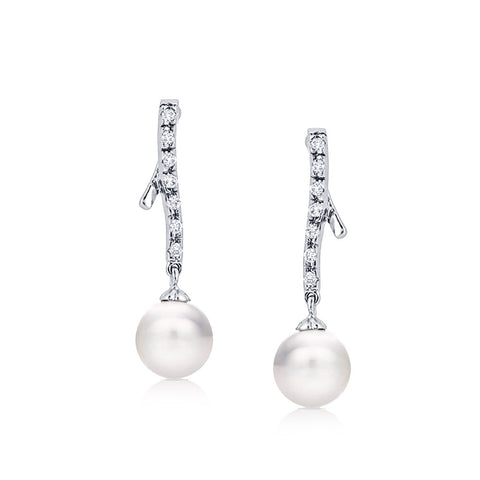 Samie Collection Rhodium Plated Shell Pearl & CZ Wedding Drop Earrings