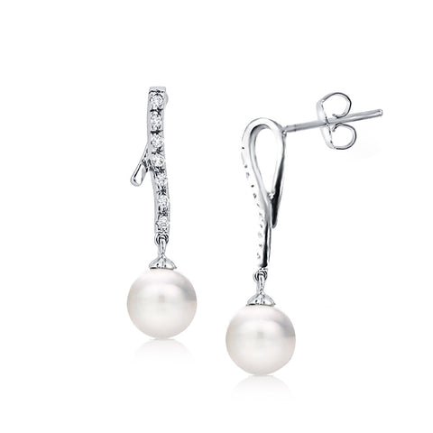 Samie Collection Rhodium Plated Shell Pearl & CZ Wedding Drop Earrings