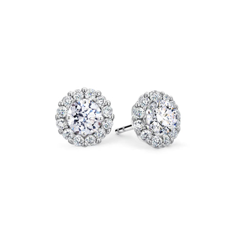 Samie Collection 2.2 ctw Blue & White Halo CZ Flower Earrings for Women in Rhodium Plating