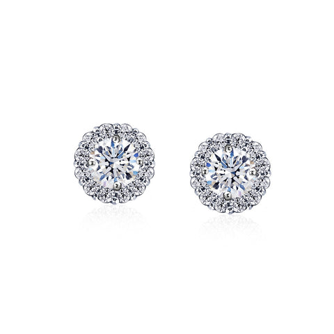 2.2ctw Round CZ Halo Stud Earrings in Birthstones