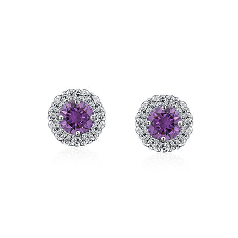 2.2ctw Round CZ Halo Stud Earrings in Birthstones