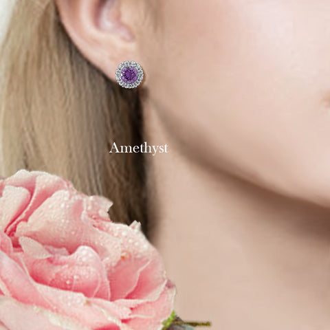 Samie Collection Rhodium Plated 2.2cttw CZ Halo Post-back Stud Earrings in Birthstones