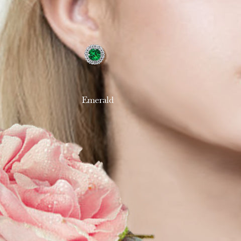 Samie Collection Rhodium Plated 2.2cttw CZ Halo Post-back Stud Earrings in Birthstones