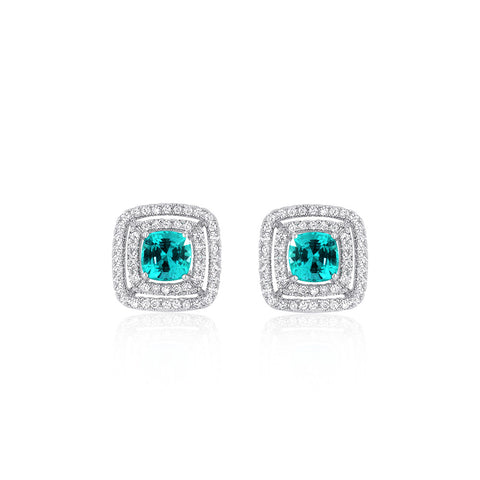 Samie Collection Rhodium Plated 2.72ctw Turquoise Princess CZ Halo Stud Earrings