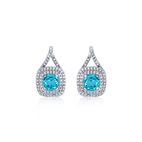 Samie Collection Rhodium Plated 3.17ctw Turquoise CZ Halo Drop Earrings