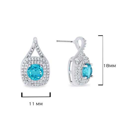 Samie Collection Rhodium Plated 3.17ctw Turquoise CZ Halo Drop Earrings