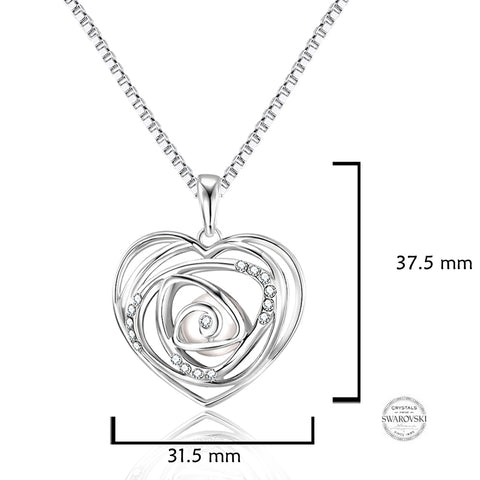 Samie Collection Swarovski® Crystal Wrap Heart with Crystal Pearl Pendant Necklace in Rhodium Plating, 33+35"