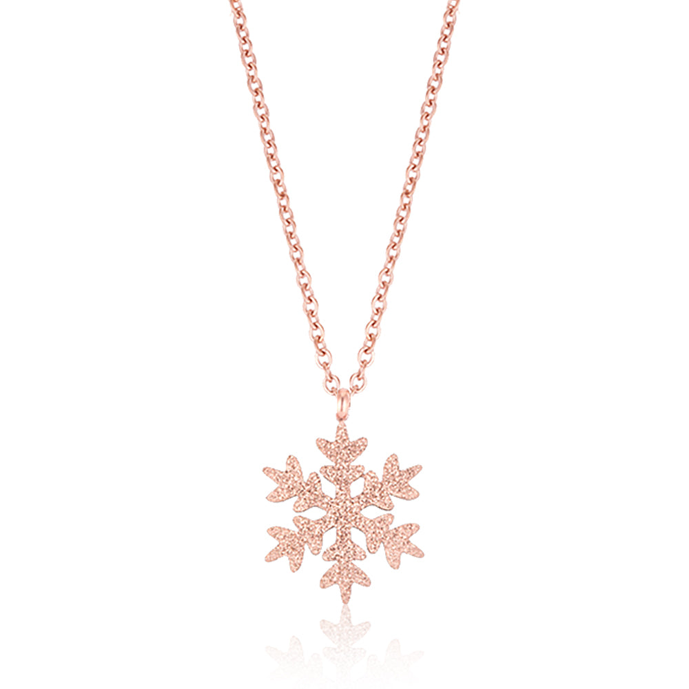 18K Rose Gold Plated Stainless Steel Snowflake Pendant Necklace, 18”