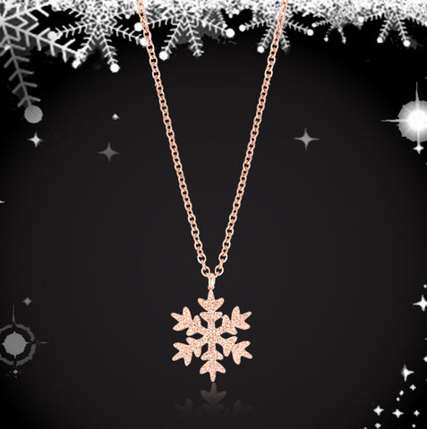 Samie Collection 18K Rose Gold Plated Stainless Steel Snowflake Pendant Necklace, 18”