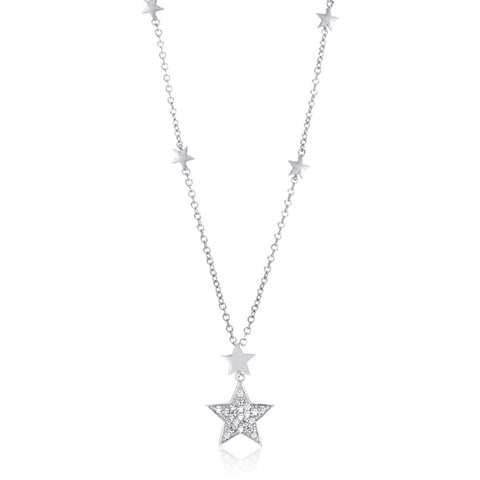 Samie Collection Rhodium Plated 0.32ctw CZ Double Star Pendant Necklace, 18"+2" 