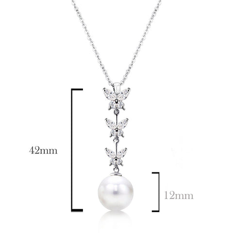 Samie Collection Rhodium Plated Butterfly Marquise CZ & Shell Pearl Pendant (No Chain)