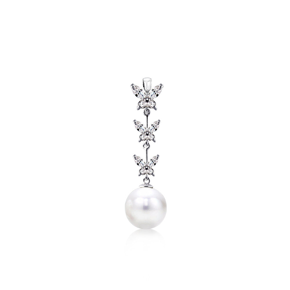 Butterfly Marquise CZ & Shell Pearl Pendant (No Chain)